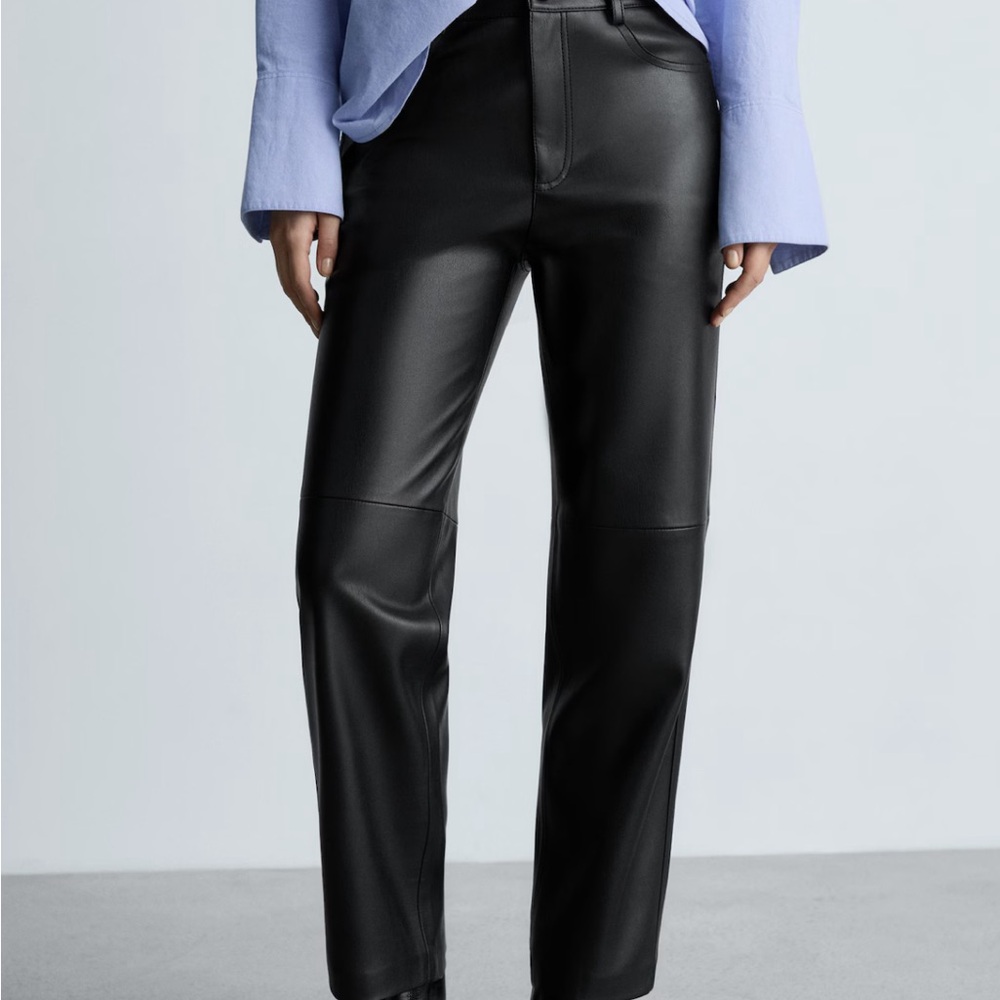 Mango Black Straight Leg Leather effect pants. NWOT